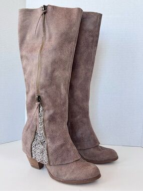 Y2K Not Rated Sassy Classy Lace Detail Stacked Heel Knee-High Boots Size 8.5